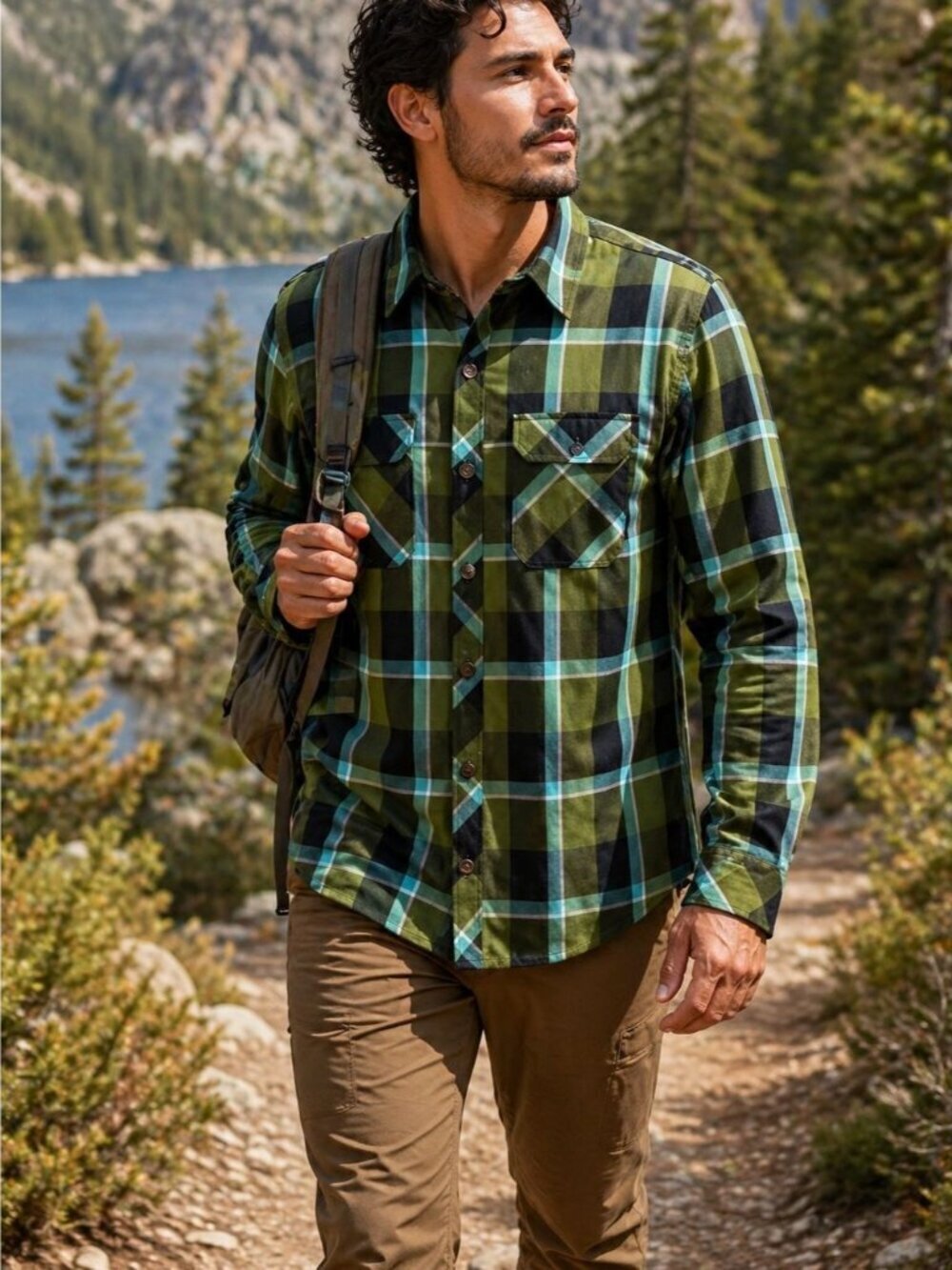 Sombrio Green Black Plaid Flannel Button Up Shirt Size XL Outdoor Casual Utility